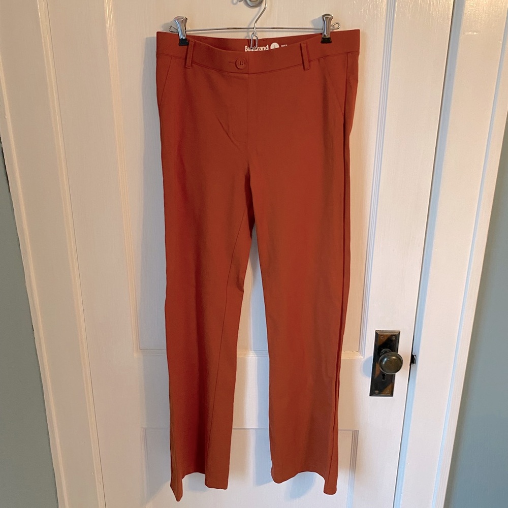 Rust colored straight leg Betabrand trousers